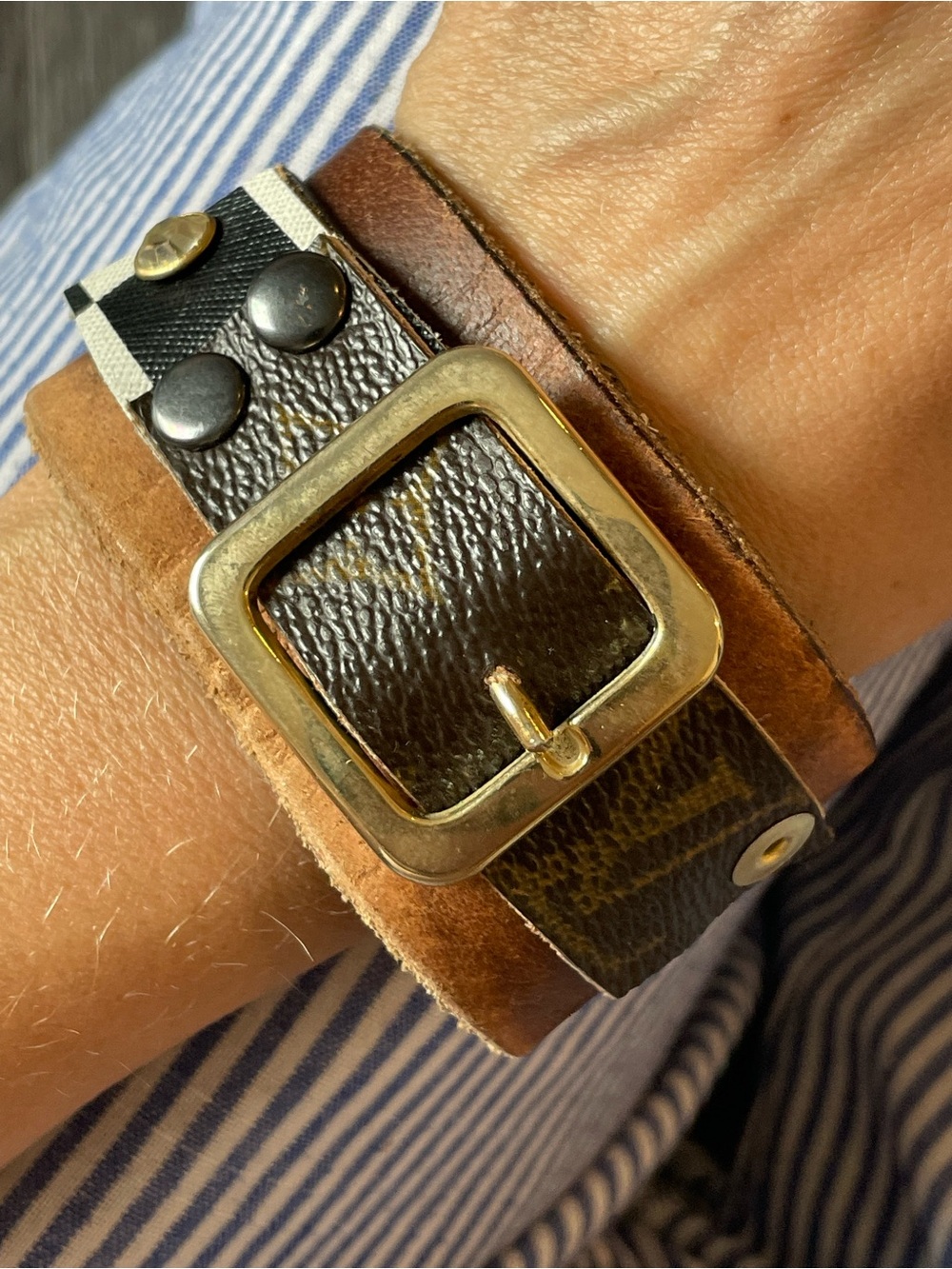 Women's Brown Leather Wrap Bracelet with Gold Buckle